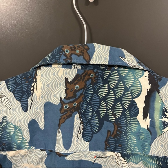 GITMAN BROS VINTAGE Fuji Crane Blue Cotton USA L Mens Short Sleeve Shirt RARE - Picture 10 of 12